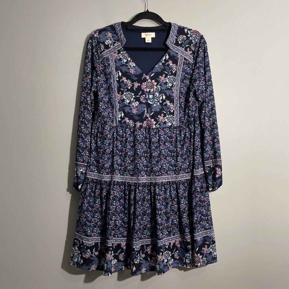 Style & Co Women’s Timeless Feminine Dark Floral Long Sleeve Dress Size S